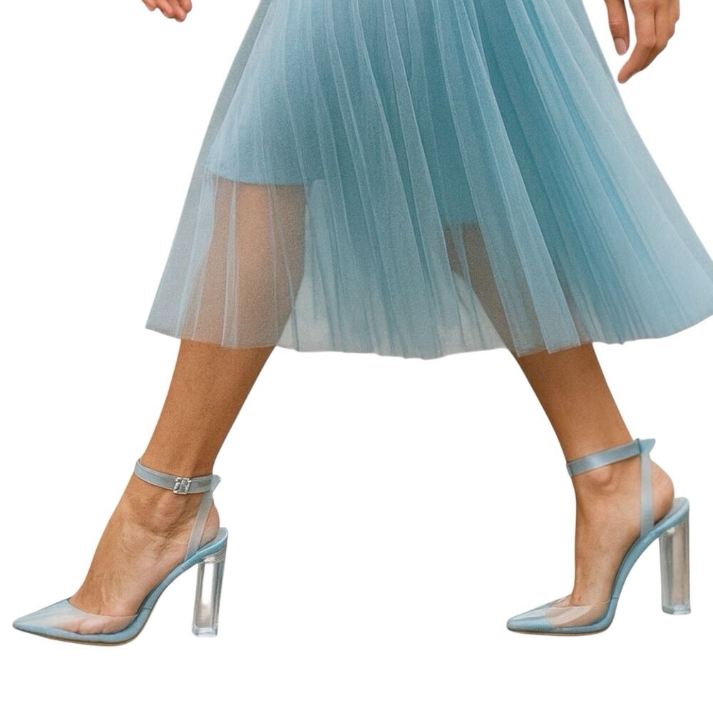 Aldo Disney Glass Slipper Heels Womens 8.5 Blue Clear Cinderella Strap Pump - Picture 3 of 16